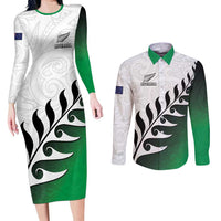 Custom New Zealand Football Couples Matching Long Sleeve Bodycon Dress and Long Sleeve Button Shirt Go Aotearoa LT05 Green - Polynesian Pride