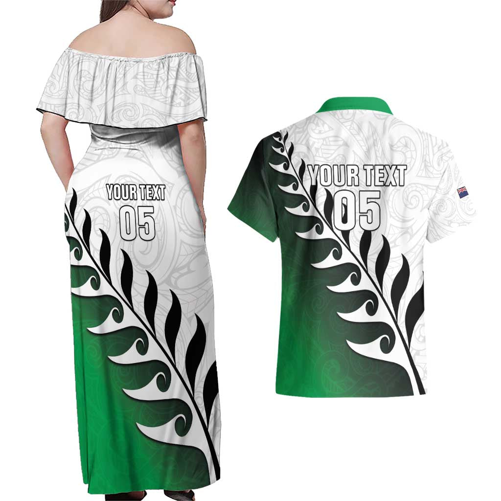 Custom New Zealand Football Couples Matching Off Shoulder Maxi Dress and Hawaiian Shirt Go Aotearoa