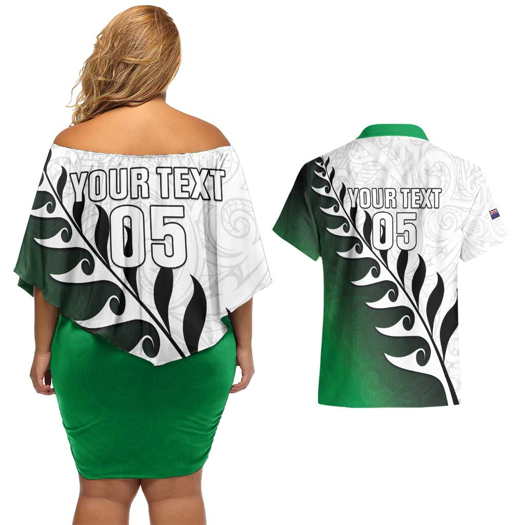 Custom New Zealand Football Couples Matching Off Shoulder Short Dress and Hawaiian Shirt Go Aotearoa