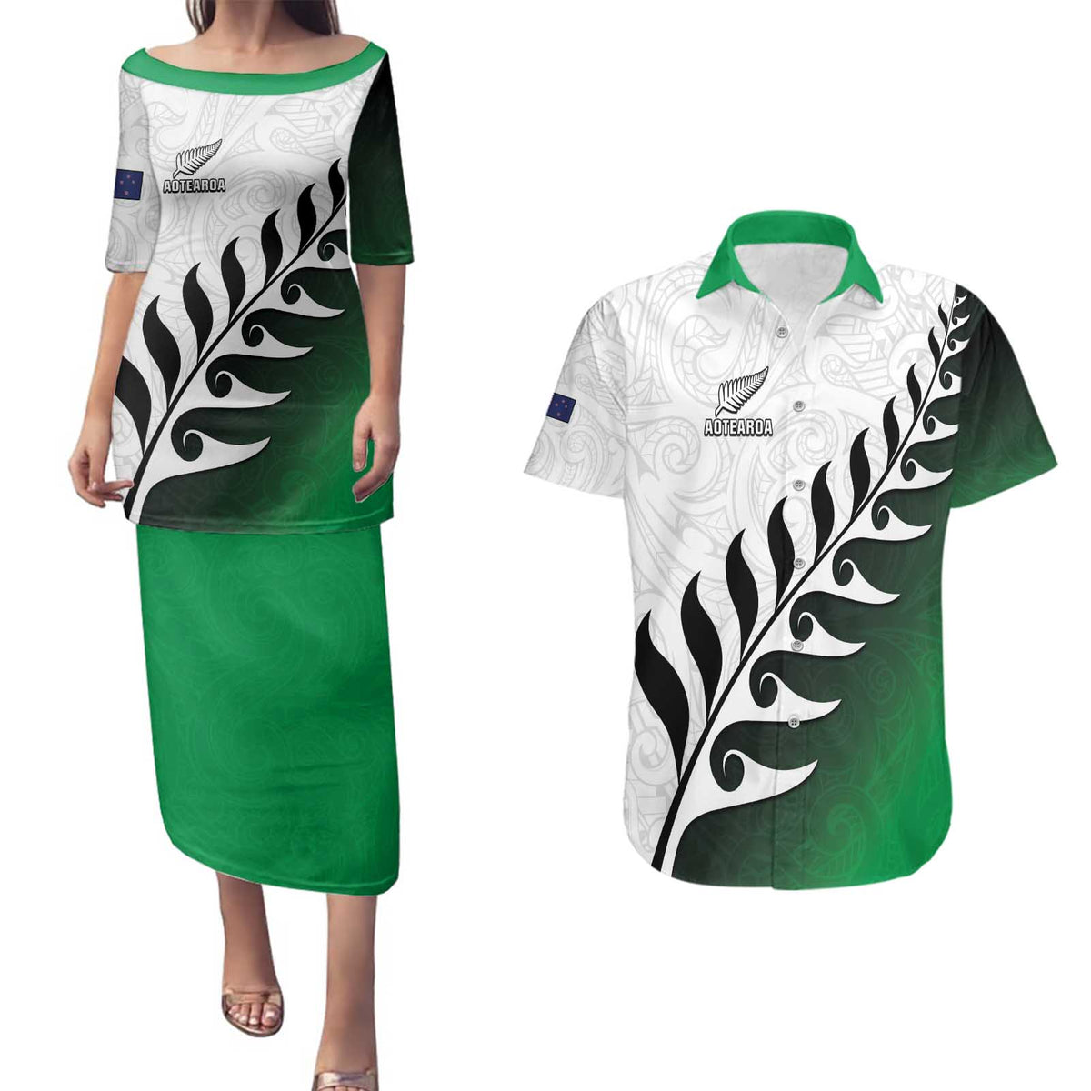 Custom New Zealand Football Couples Matching Puletasi and Hawaiian Shirt Go Aotearoa