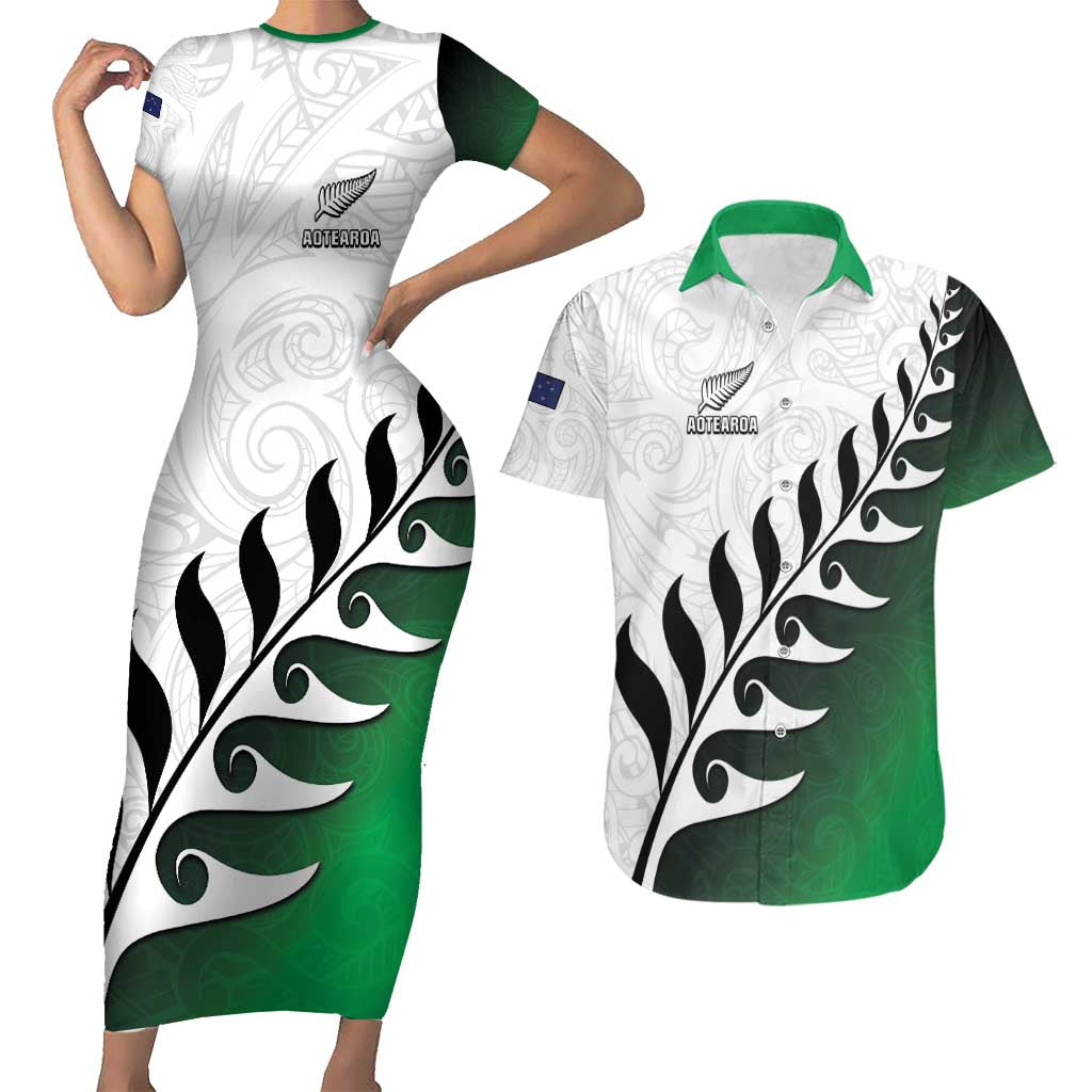 Custom New Zealand Football Couples Matching Short Sleeve Bodycon Dress and Hawaiian Shirt Go Aotearoa