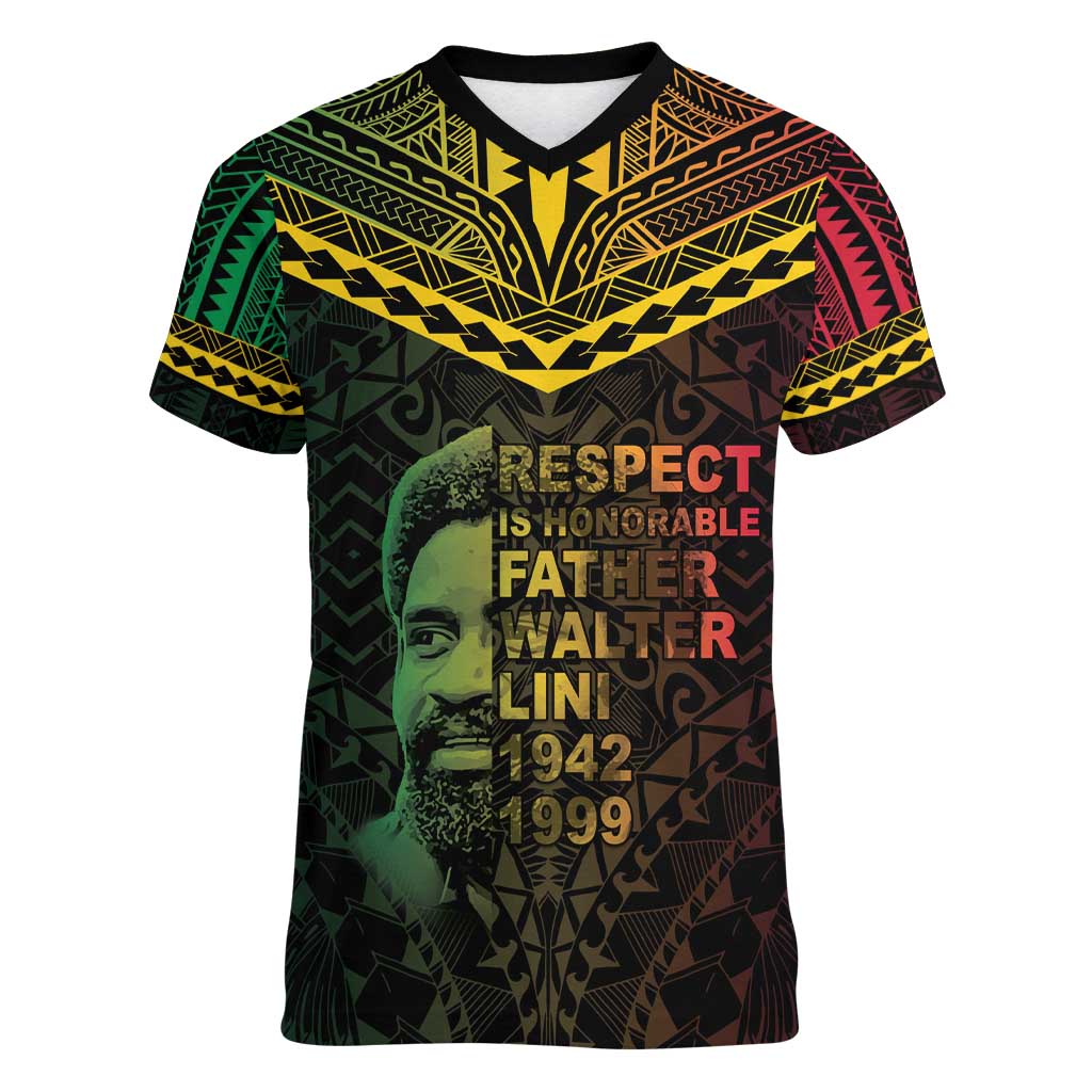 Happy Vanuatu Father Lini Day Women V-Neck T-Shirt LT05 Female Black - Polynesian Pride