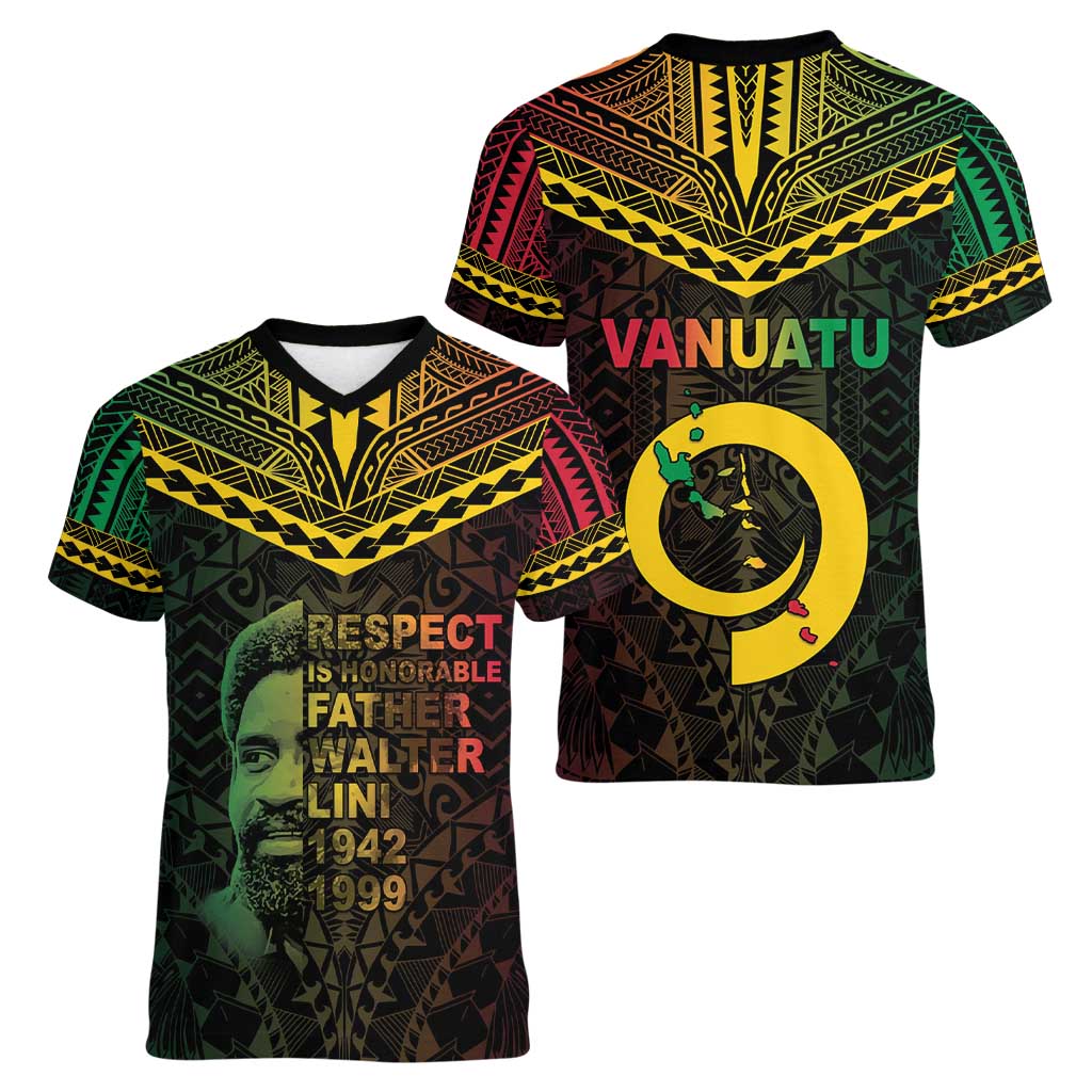 Happy Vanuatu Father Lini Day Women V-Neck T-Shirt LT05 - Polynesian Pride