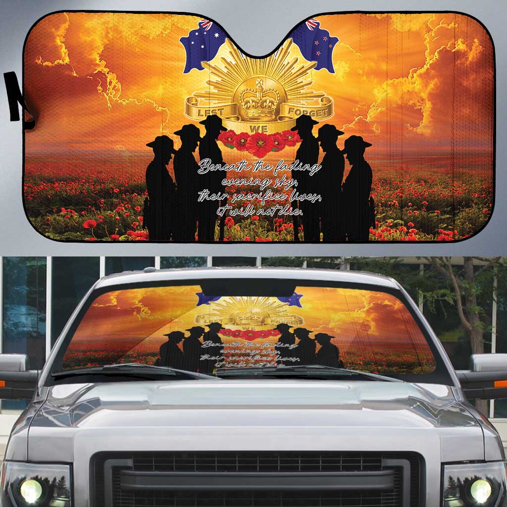 ANZAC Day Auto Sun Shade Remembrance Tribute Soldiers And Poppy Field LT05 Orange - Polynesian Pride
