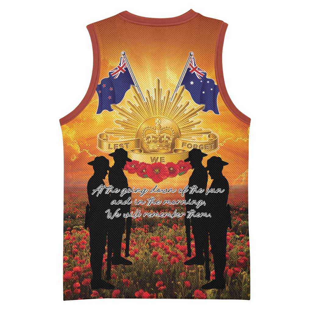 ANZAC Day Basketball Jersey Remembrance Tribute Soldiers And Poppy Field