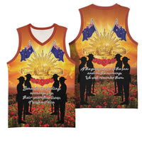 ANZAC Day Basketball Jersey Remembrance Tribute Soldiers And Poppy Field