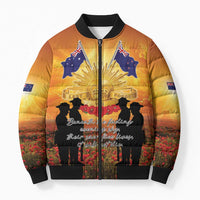 ANZAC Day Bomber Puffer Jacket Remembrance Tribute Soldiers And Poppy Field