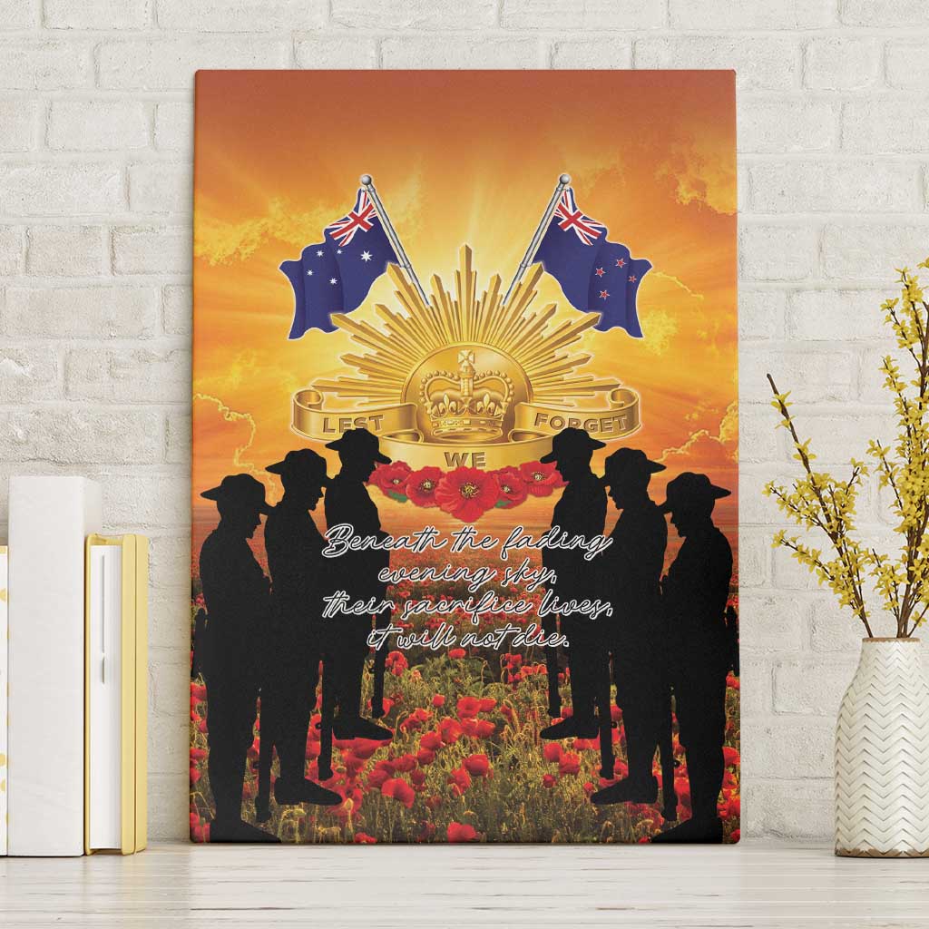 ANZAC Day Canvas Wall Art Remembrance Tribute Soldiers And Poppy Field LT05 Without Frame Orange - Polynesian Pride