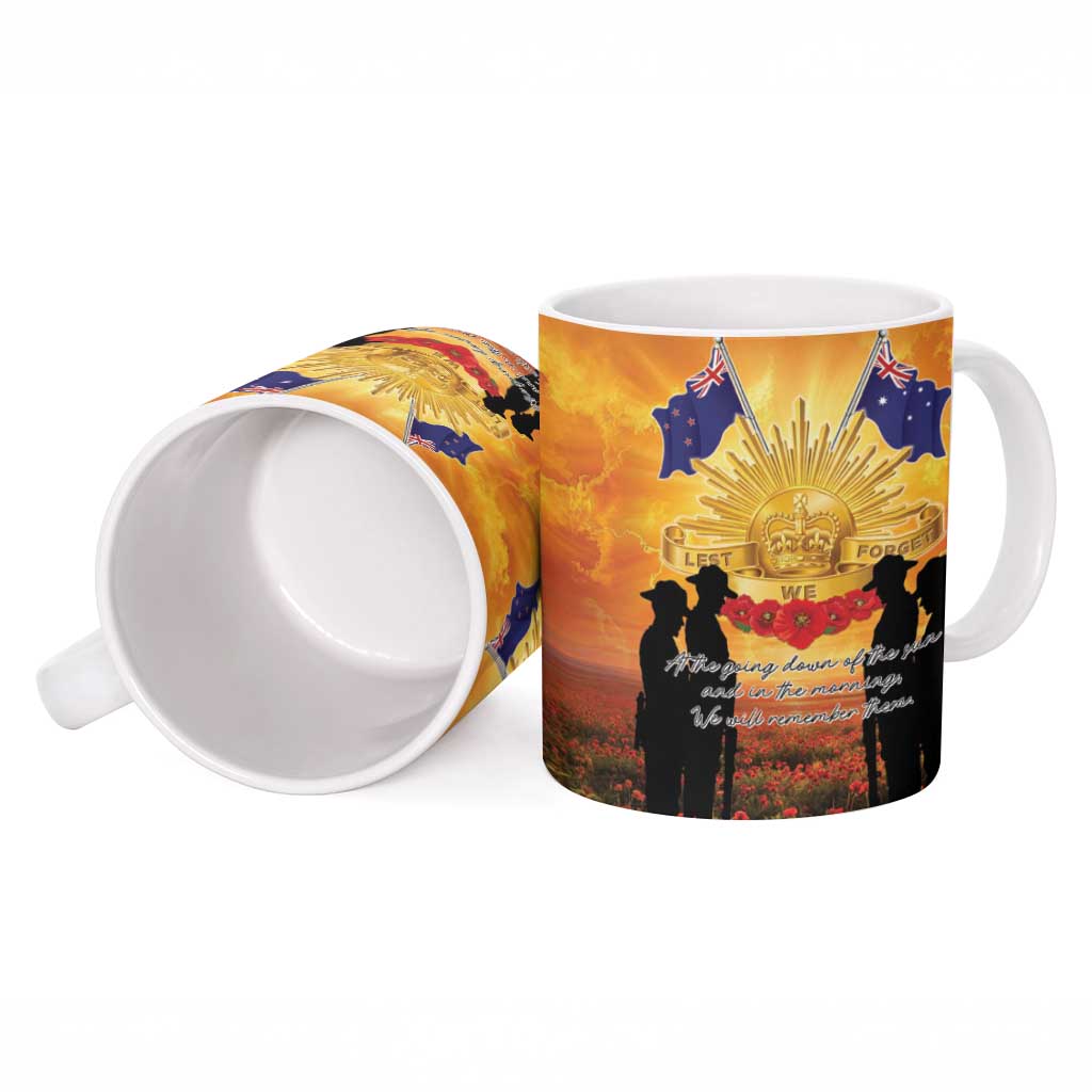 ANZAC Day Ceramic Mug Remembrance Tribute Soldiers And Poppy Field