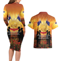 ANZAC Day Couples Matching Long Sleeve Bodycon Dress and Hawaiian Shirt Remembrance Tribute Soldiers And Poppy Field