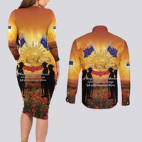 ANZAC Day Couples Matching Long Sleeve Bodycon Dress and Long Sleeve Button Shirt Remembrance Tribute Soldiers And Poppy Field