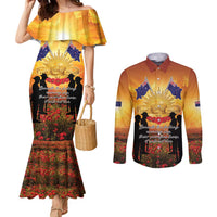 ANZAC Day Couples Matching Mermaid Dress and Long Sleeve Button Shirt Remembrance Tribute Soldiers And Poppy Field