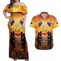 ANZAC Day Couples Matching Off Shoulder Maxi Dress and Hawaiian Shirt Remembrance Tribute Soldiers And Poppy Field