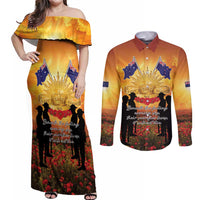 ANZAC Day Couples Matching Off Shoulder Maxi Dress and Long Sleeve Button Shirt Remembrance Tribute Soldiers And Poppy Field