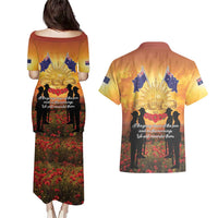 ANZAC Day Couples Matching Puletasi and Hawaiian Shirt Remembrance Tribute Soldiers And Poppy Field