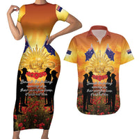ANZAC Day Couples Matching Short Sleeve Bodycon Dress and Hawaiian Shirt Remembrance Tribute Soldiers And Poppy Field