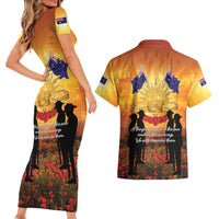ANZAC Day Couples Matching Short Sleeve Bodycon Dress and Hawaiian Shirt Remembrance Tribute Soldiers And Poppy Field