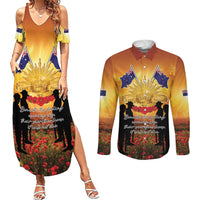 ANZAC Day Couples Matching Summer Maxi Dress and Long Sleeve Button Shirt Remembrance Tribute Soldiers And Poppy Field