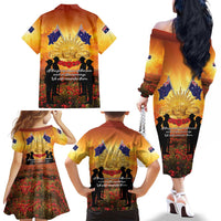 ANZAC Day Family Matching Off The Shoulder Long Sleeve Dress and Hawaiian Shirt Remembrance Tribute Soldiers And Poppy Field