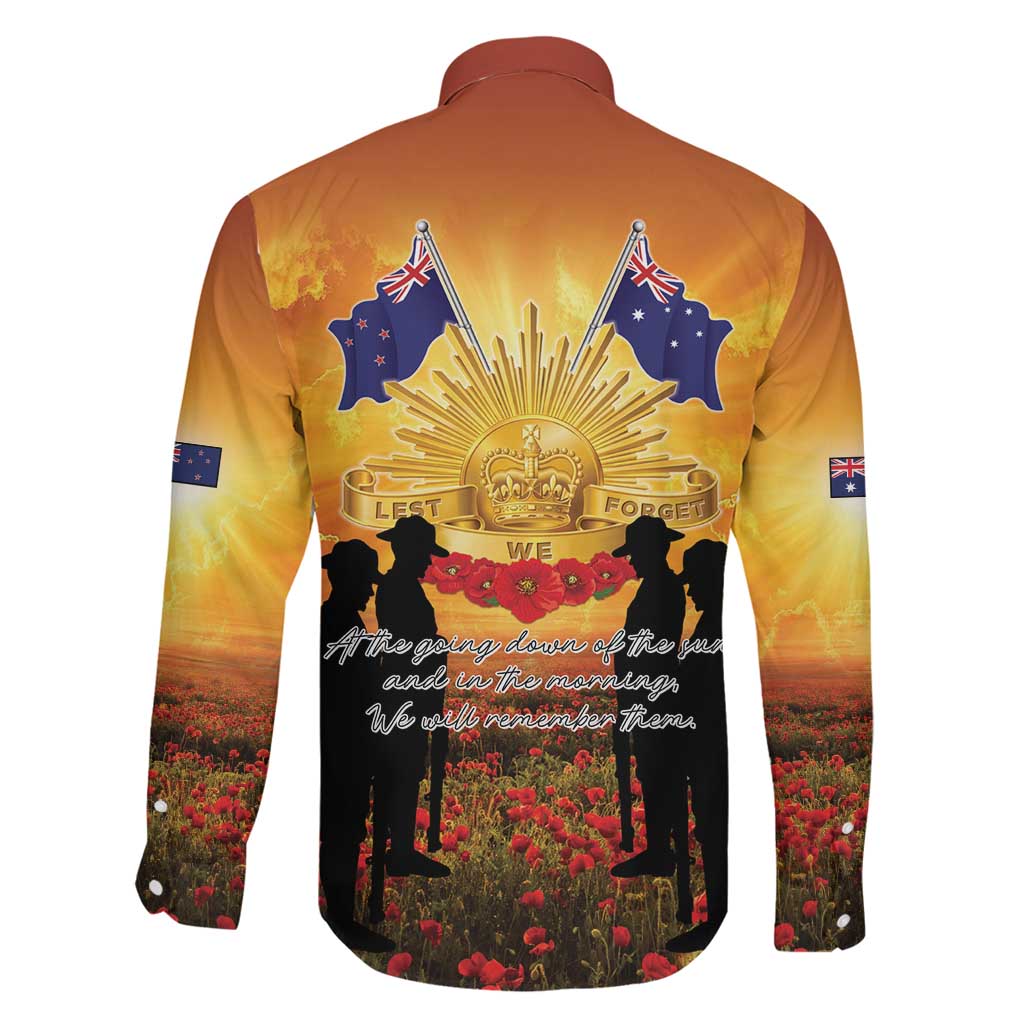 ANZAC Day Family Matching Off The Shoulder Long Sleeve Dress and Hawaiian Shirt Remembrance Tribute Soldiers And Poppy Field