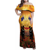 ANZAC Day Family Matching Off Shoulder Maxi Dress and Hawaiian Shirt Remembrance Tribute Soldiers And Poppy Field