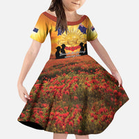 ANZAC Day Family Matching Off Shoulder Short Dress and Hawaiian Shirt Remembrance Tribute Soldiers And Poppy Field