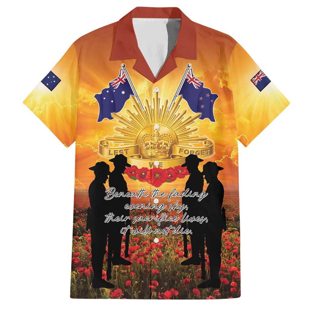 ANZAC Day Hawaiian Shirt Remembrance Tribute Soldiers And Poppy Field LT05 Orange - Polynesian Pride
