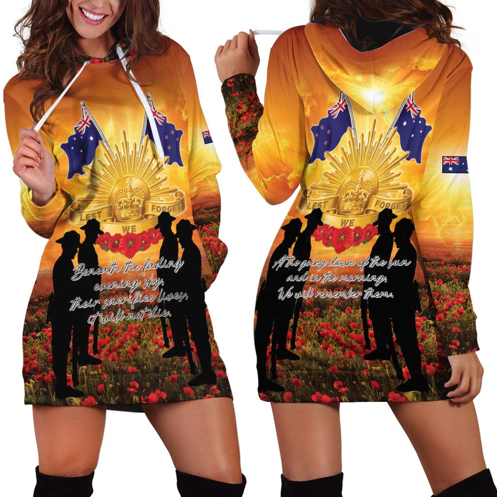ANZAC Day Hoodie Dress Remembrance Tribute Soldiers And Poppy Field