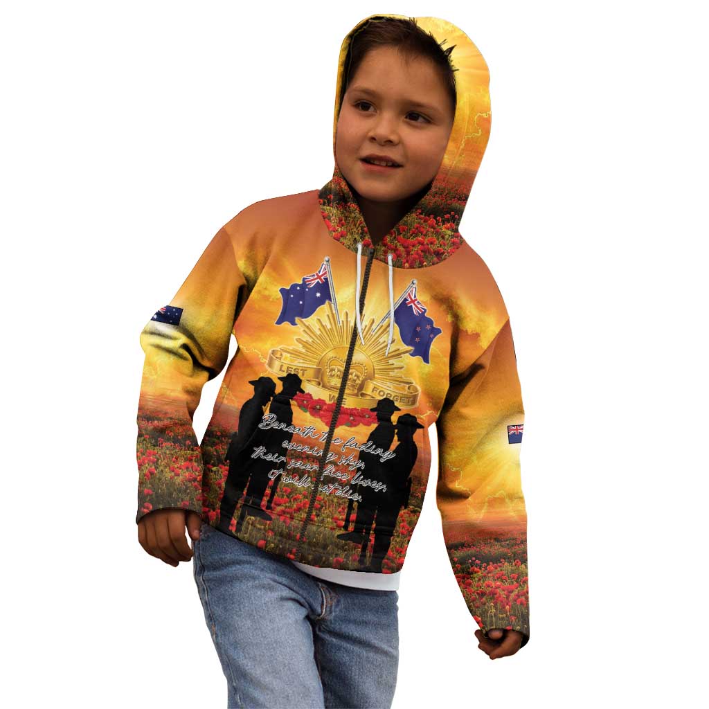 ANZAC Day Kid Hoodie Remembrance Tribute Soldiers And Poppy Field