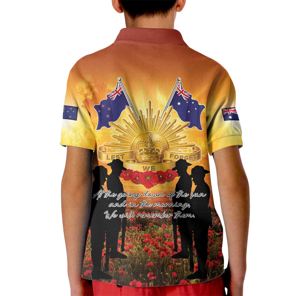 ANZAC Day Kid Polo Shirt Remembrance Tribute Soldiers And Poppy Field