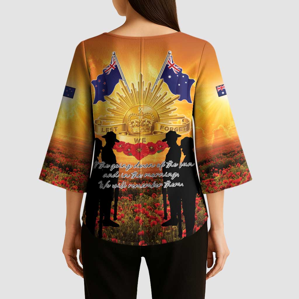 ANZAC Day Kimono Sleeve Blouse Remembrance Tribute Soldiers And Poppy Field
