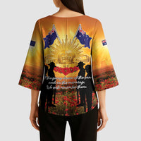 ANZAC Day Kimono Sleeve Blouse Remembrance Tribute Soldiers And Poppy Field