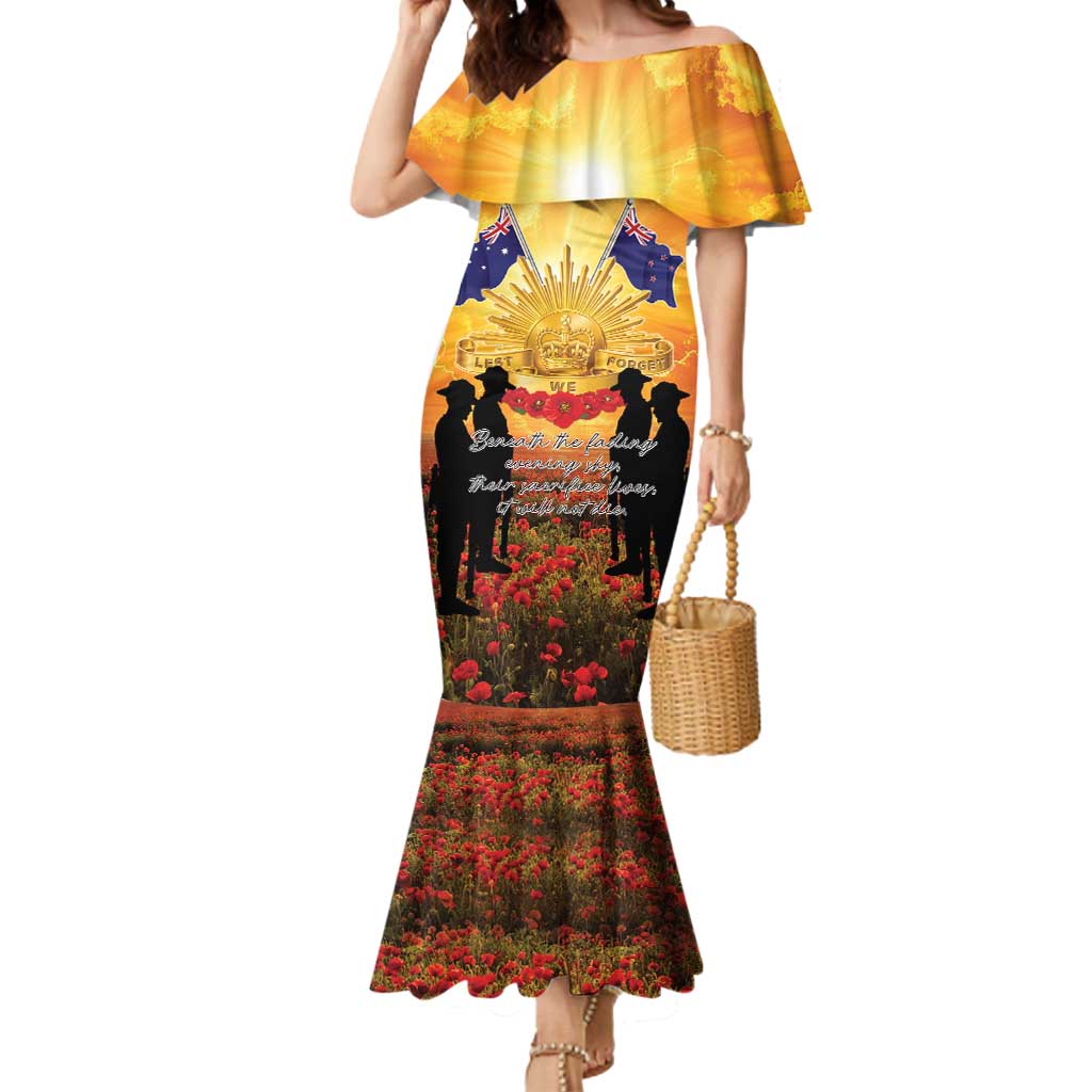 ANZAC Day Mermaid Dress Remembrance Tribute Soldiers And Poppy Field