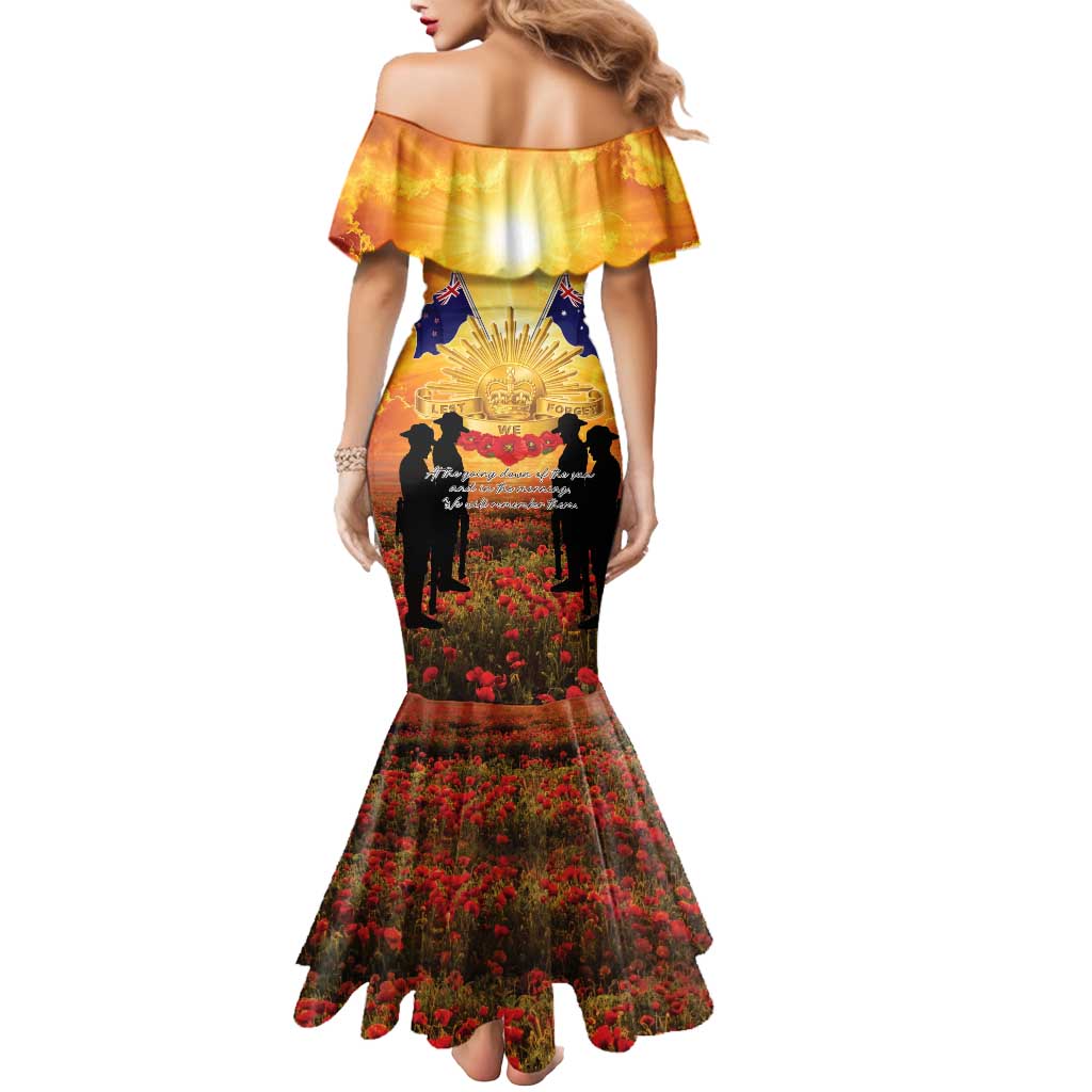 ANZAC Day Mermaid Dress Remembrance Tribute Soldiers And Poppy Field