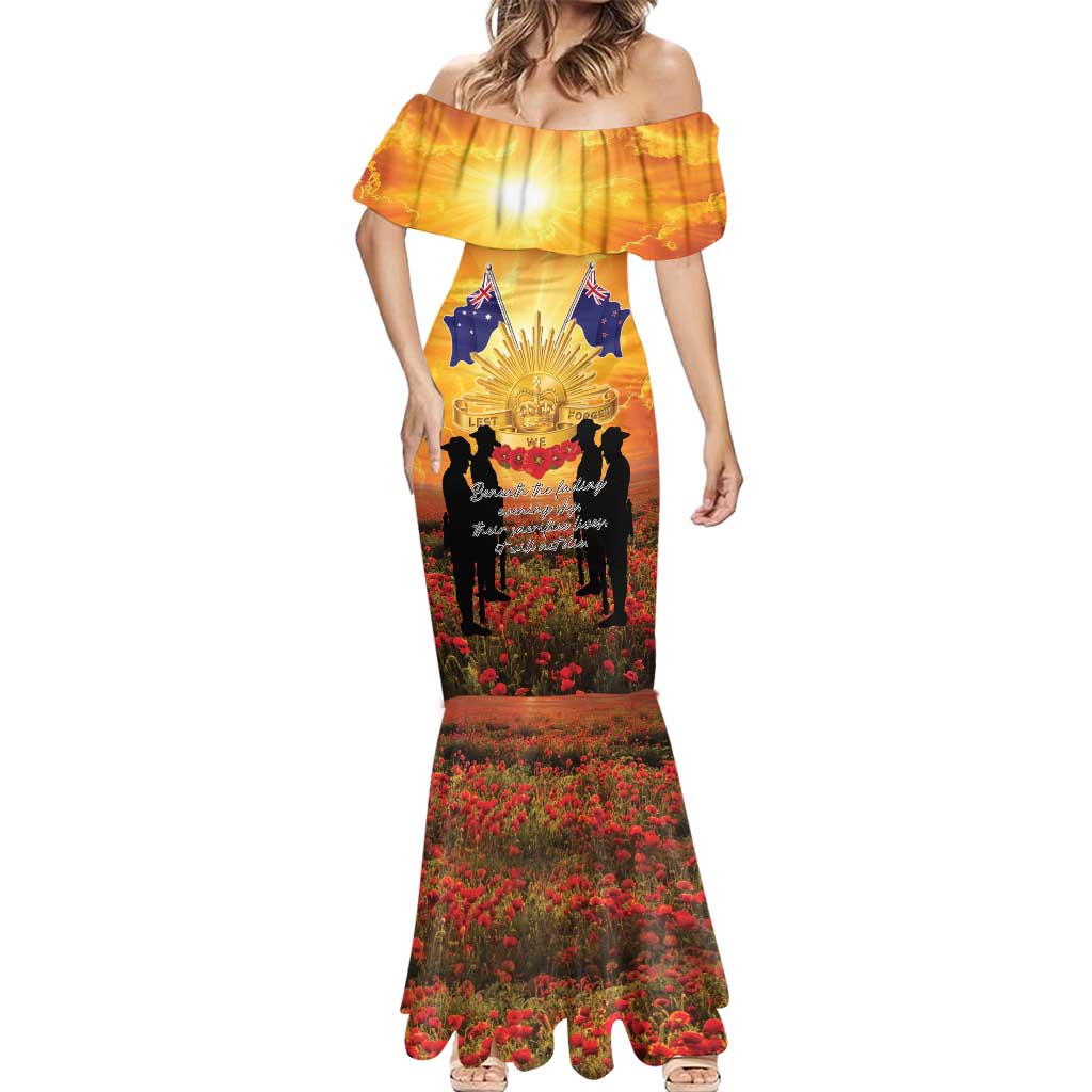 ANZAC Day Mermaid Dress Remembrance Tribute Soldiers And Poppy Field