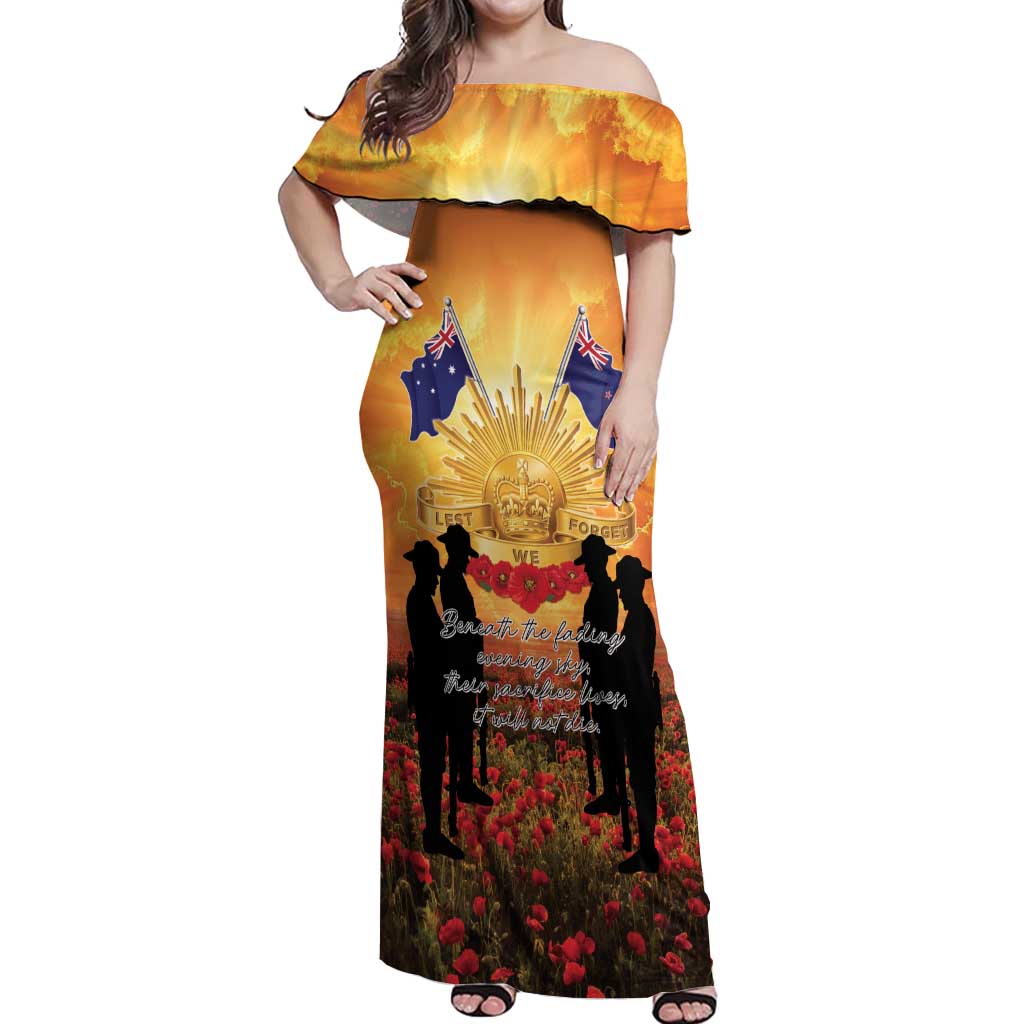 ANZAC Day Off Shoulder Maxi Dress Remembrance Tribute Soldiers And Poppy Field