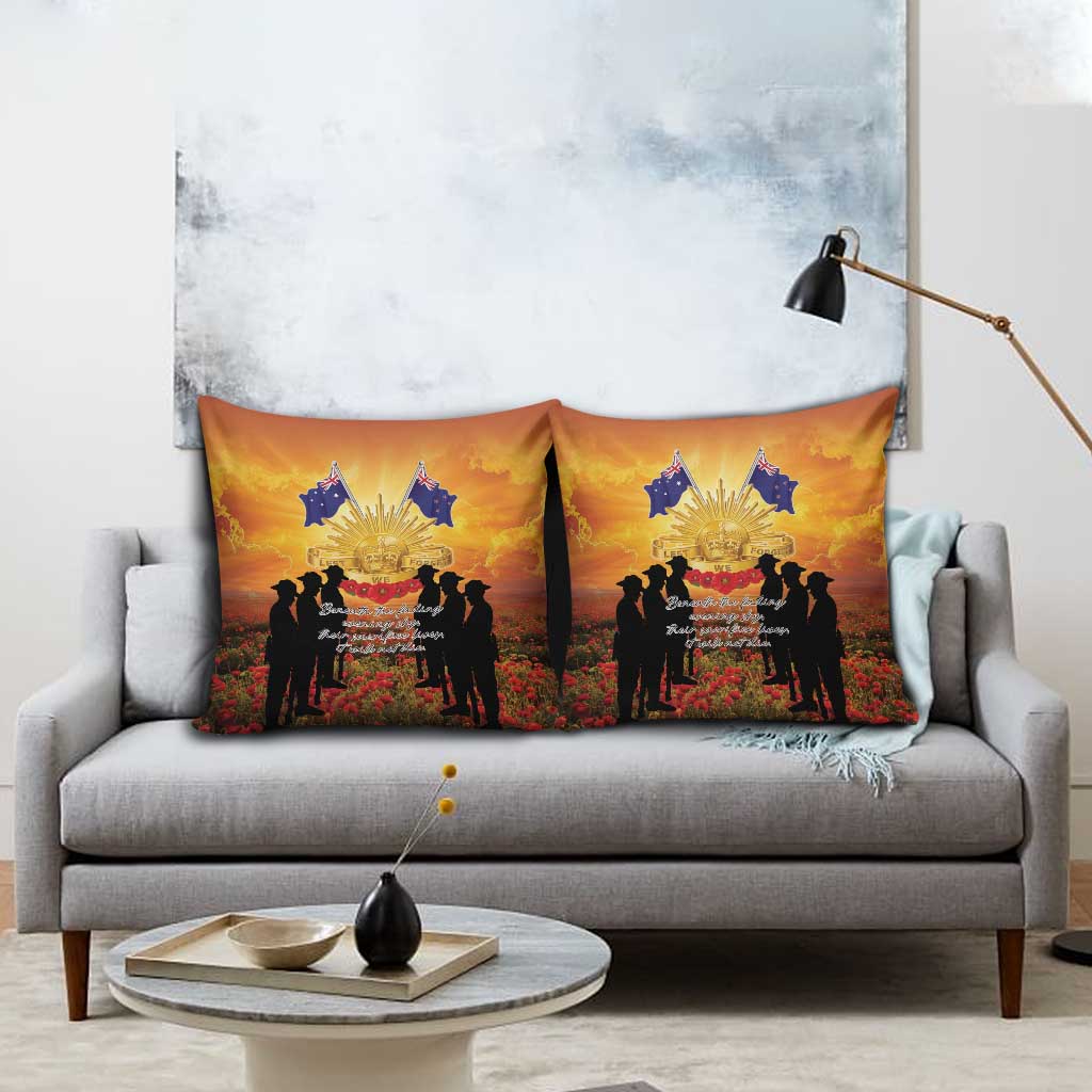 ANZAC Day Pillow Cover Remembrance Tribute Soldiers And Poppy Field