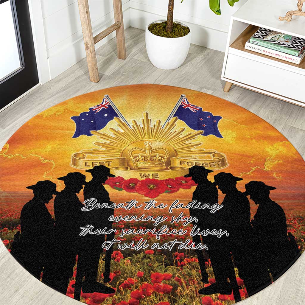 ANZAC Day Round Carpet Remembrance Tribute Soldiers And Poppy Field