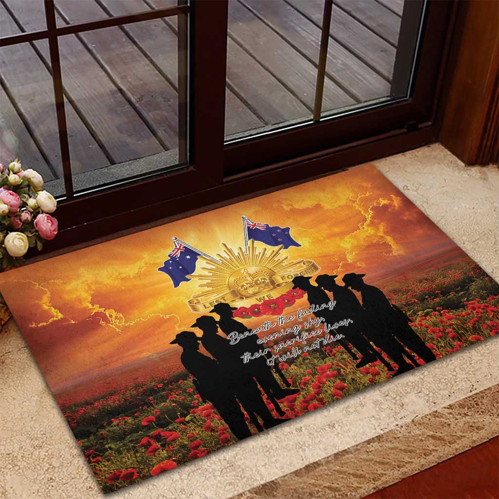 ANZAC Day Rubber Doormat Remembrance Tribute Soldiers And Poppy Field