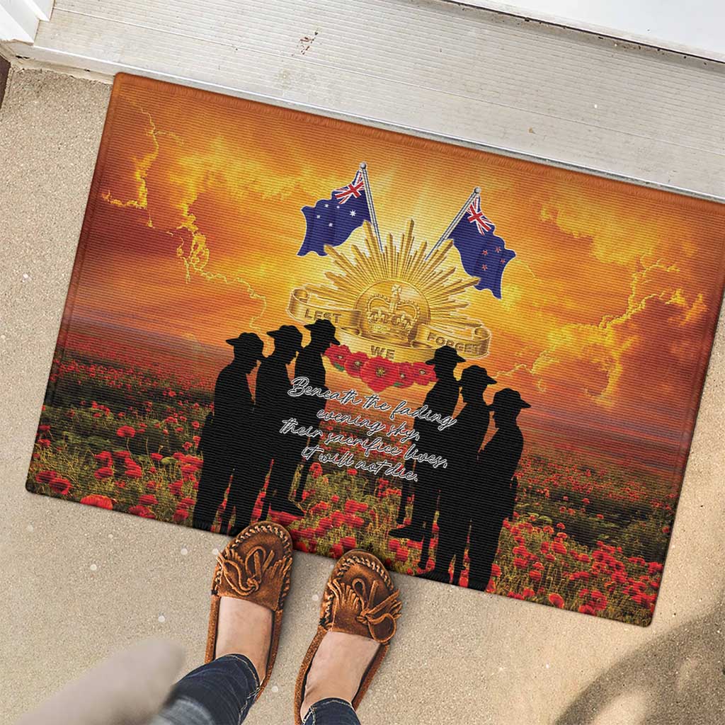 ANZAC Day Rubber Doormat Remembrance Tribute Soldiers And Poppy Field
