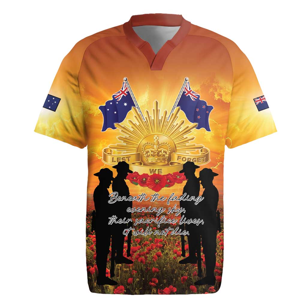 ANZAC Day Rugby Jersey Remembrance Tribute Soldiers And Poppy Field