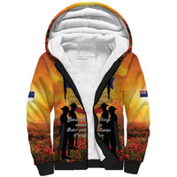 ANZAC Day Sherpa Hoodie Remembrance Tribute Soldiers And Poppy Field