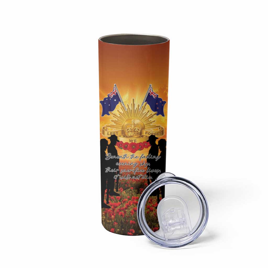 ANZAC Day Skinny Tumbler Remembrance Tribute Soldiers And Poppy Field
