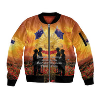 ANZAC Day Sleeve Zip Bomber Jacket Remembrance Tribute Soldiers And Poppy Field LT05 Unisex Orange - Polynesian Pride