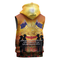 ANZAC Day Sleeveless Hoodie Remembrance Tribute Soldiers And Poppy Field