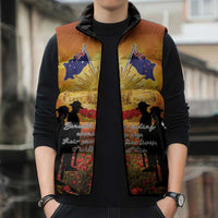 ANZAC Day Sleeveless Puffer Jacket Remembrance Tribute Soldiers And Poppy Field