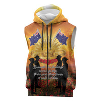 ANZAC Day Sleeveless Zip Hoodie Remembrance Tribute Soldiers And Poppy Field