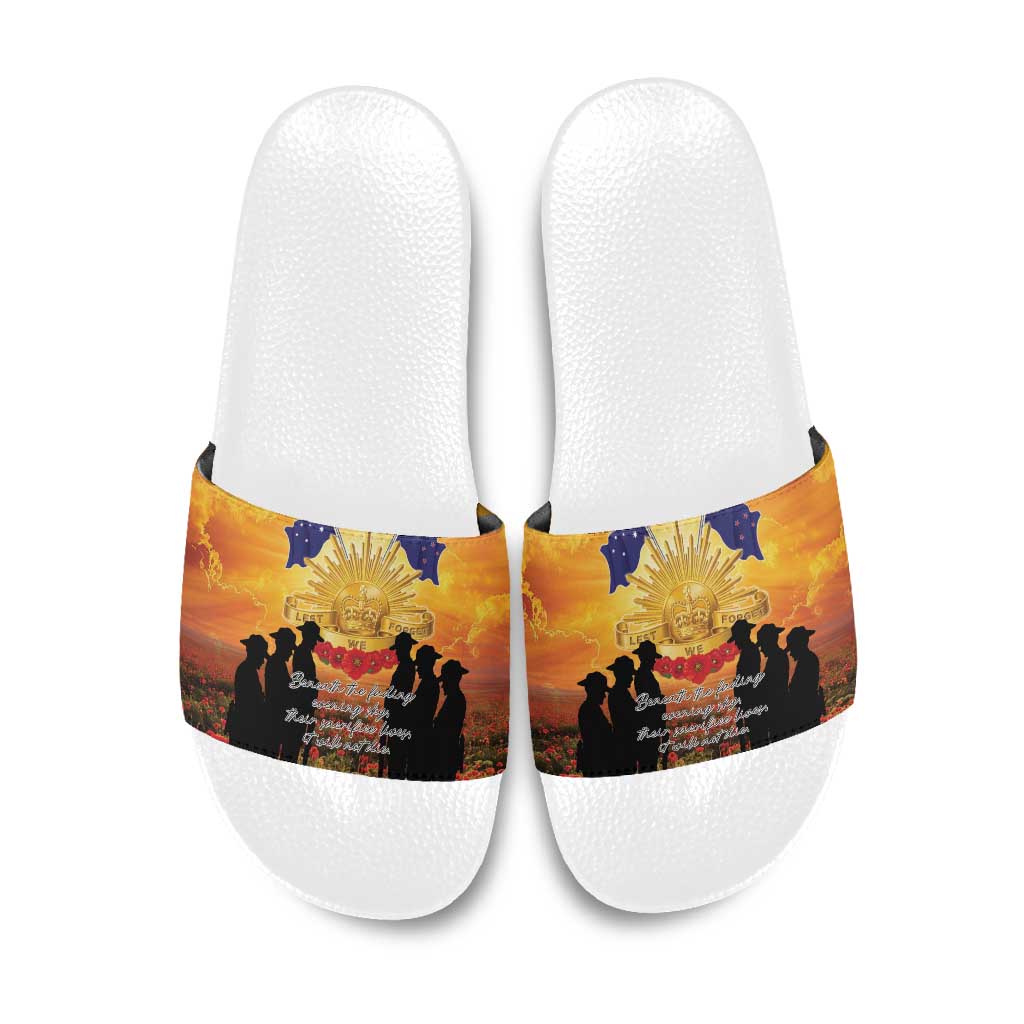 ANZAC Day Slide Sandals Remembrance Tribute Soldiers And Poppy Field