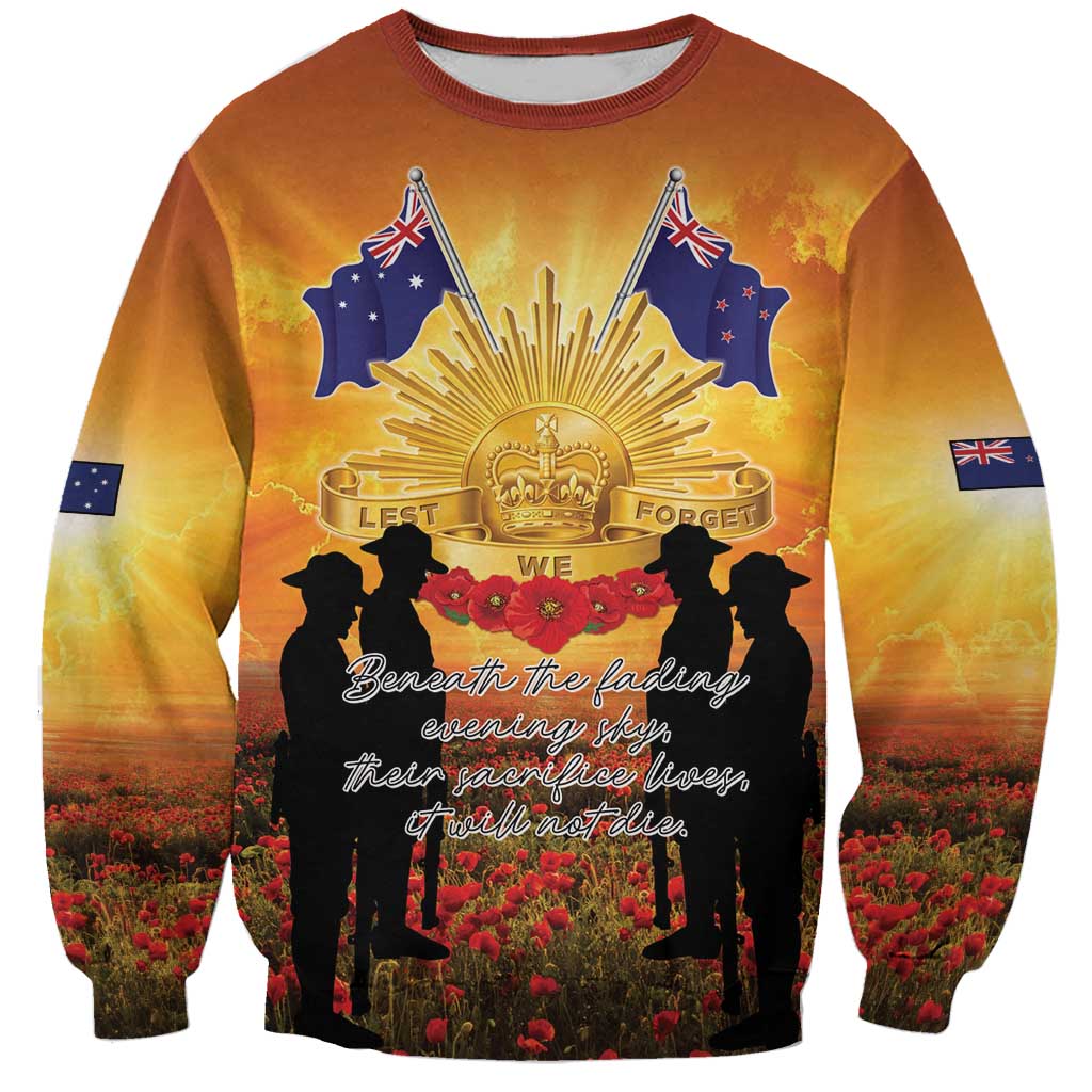 ANZAC Day Sweatshirt Remembrance Tribute Soldiers And Poppy Field