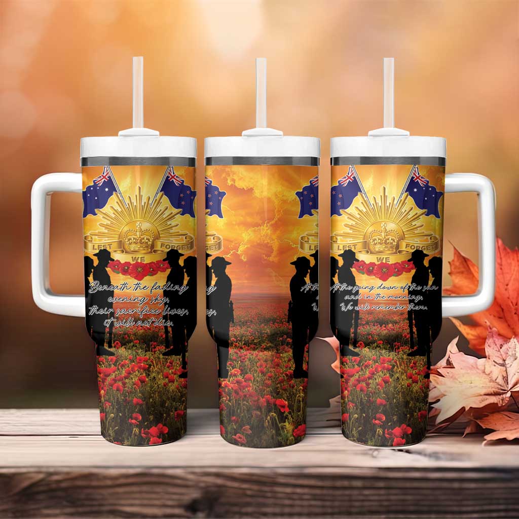 ANZAC Day Tumbler With Handle Remembrance Tribute Soldiers And Poppy Field